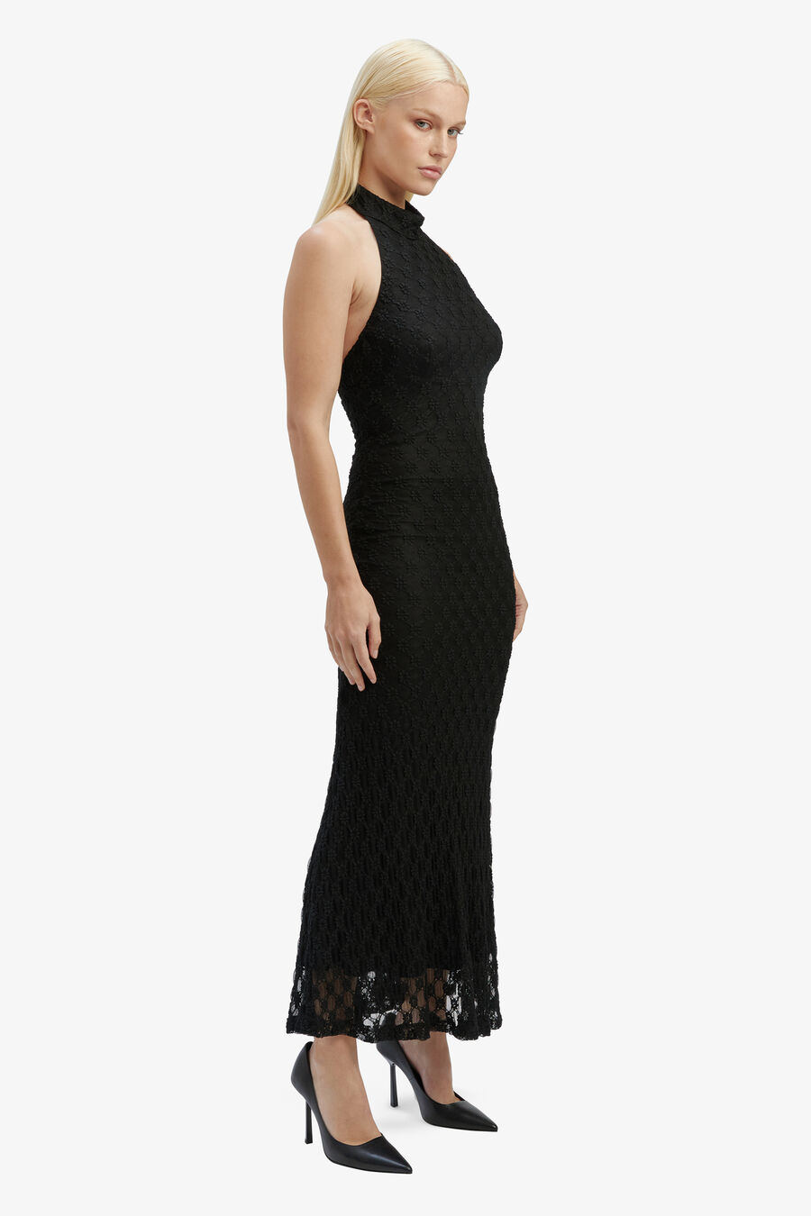 OLA LACE MIDI DRESS in colour BLACK