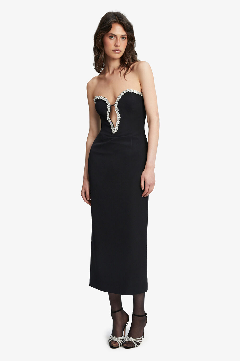 ELENI DIAMANTE MIDI DRESS in colour CAVIAR