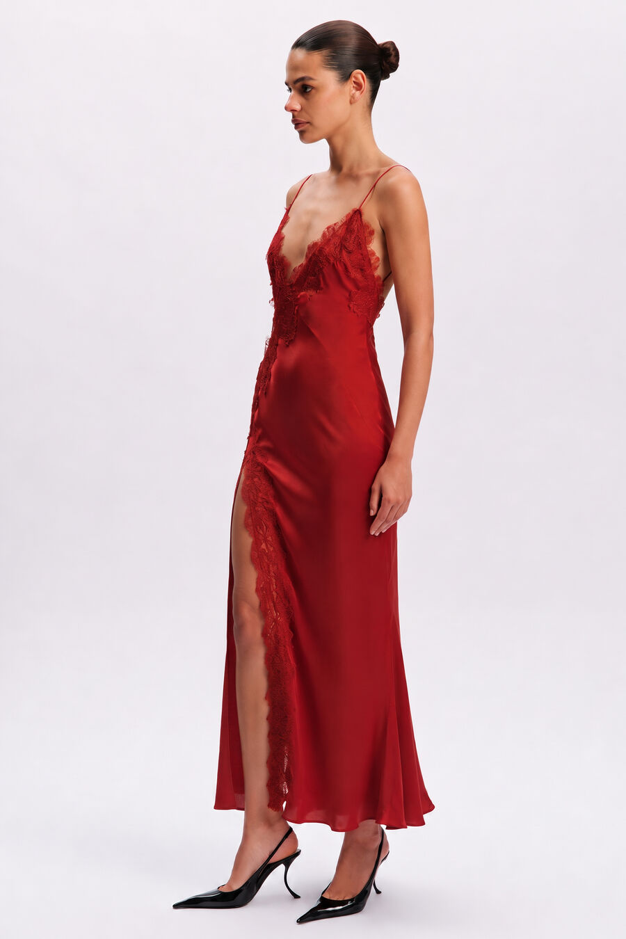 SERENA LACE DETAIL MAXI DRESS in colour Rust Red
