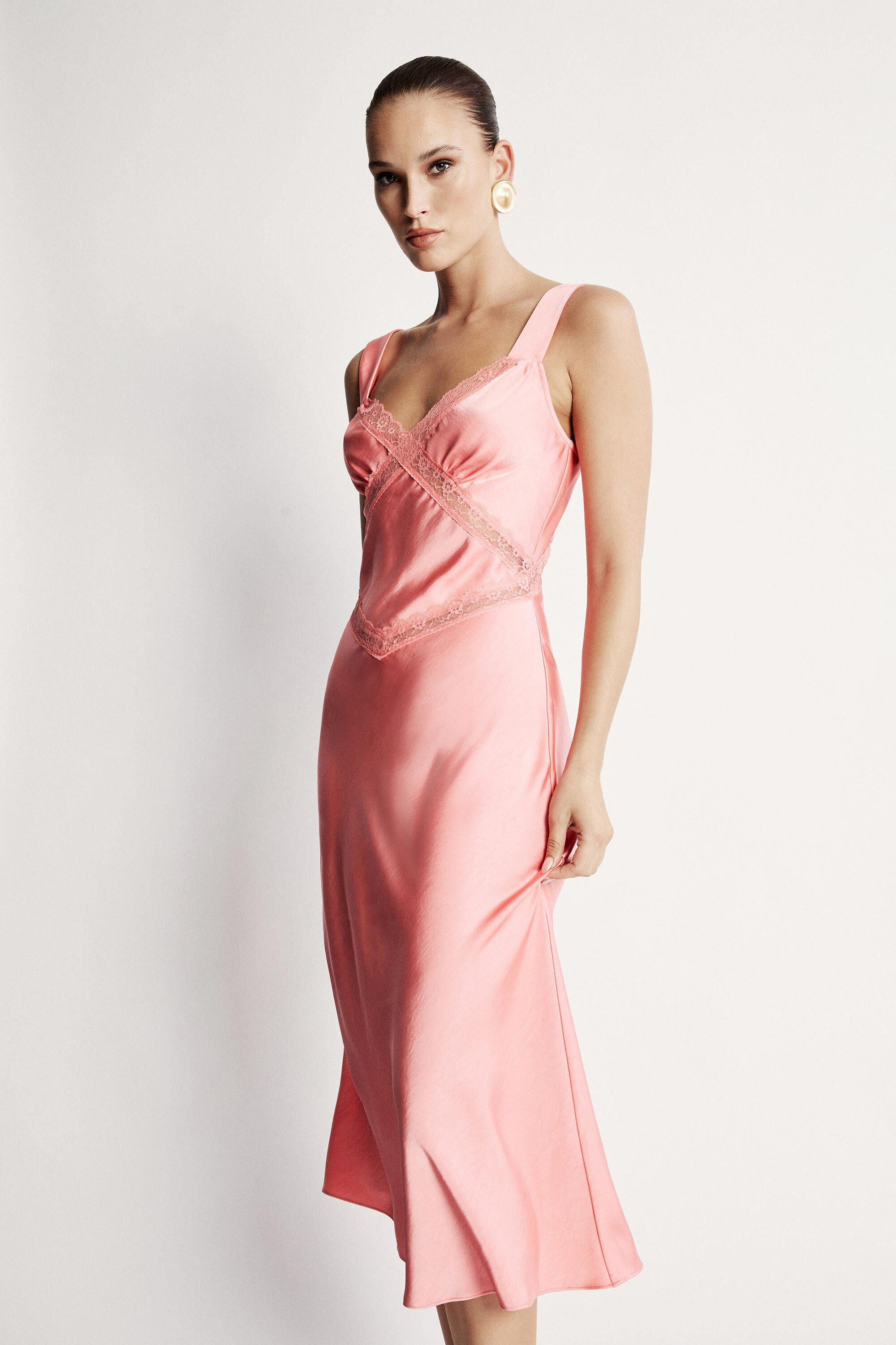 Pink silk slip dress top