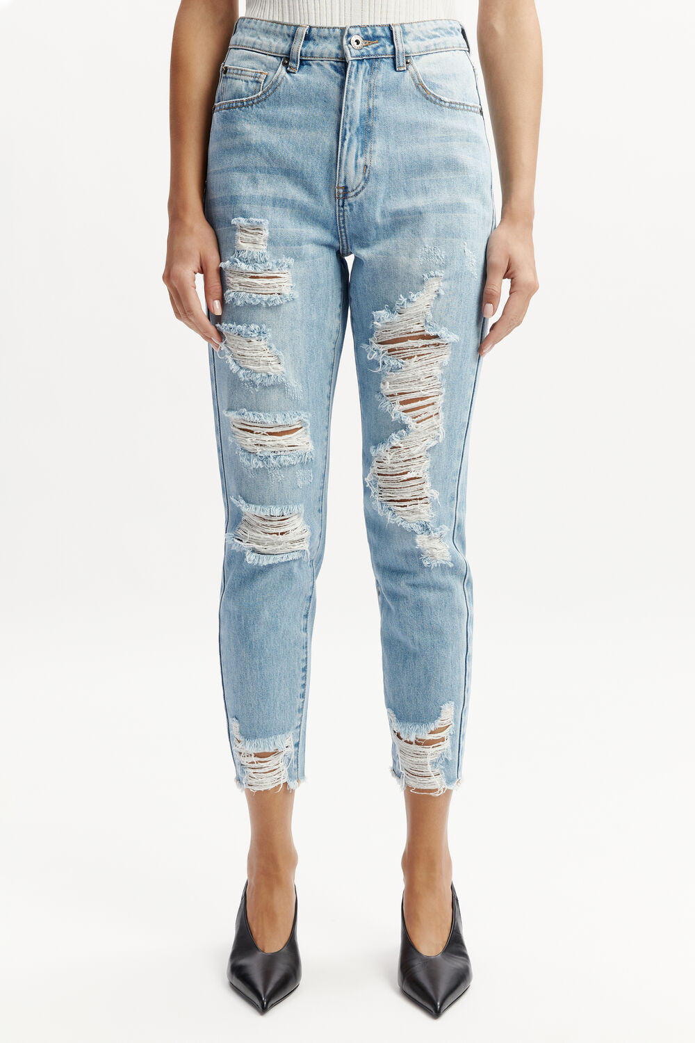 THE MUM JEAN in colour DUSTY BLUE