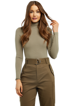 KATJA ROLL NECK BODYSUIT in colour DEEP LICHEN GREEN