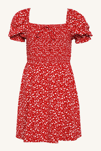 HOLLY SHIRRED DRESS in colour RIBBON RED