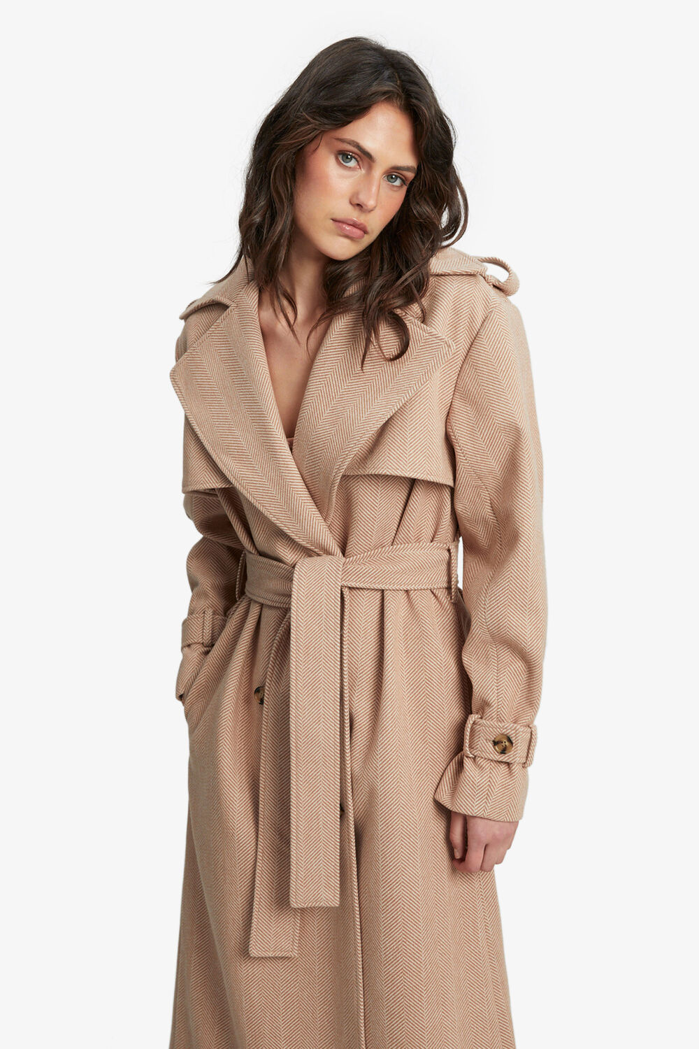 OVERSIZED HERRINGBONE TRENCH in colour JET SET