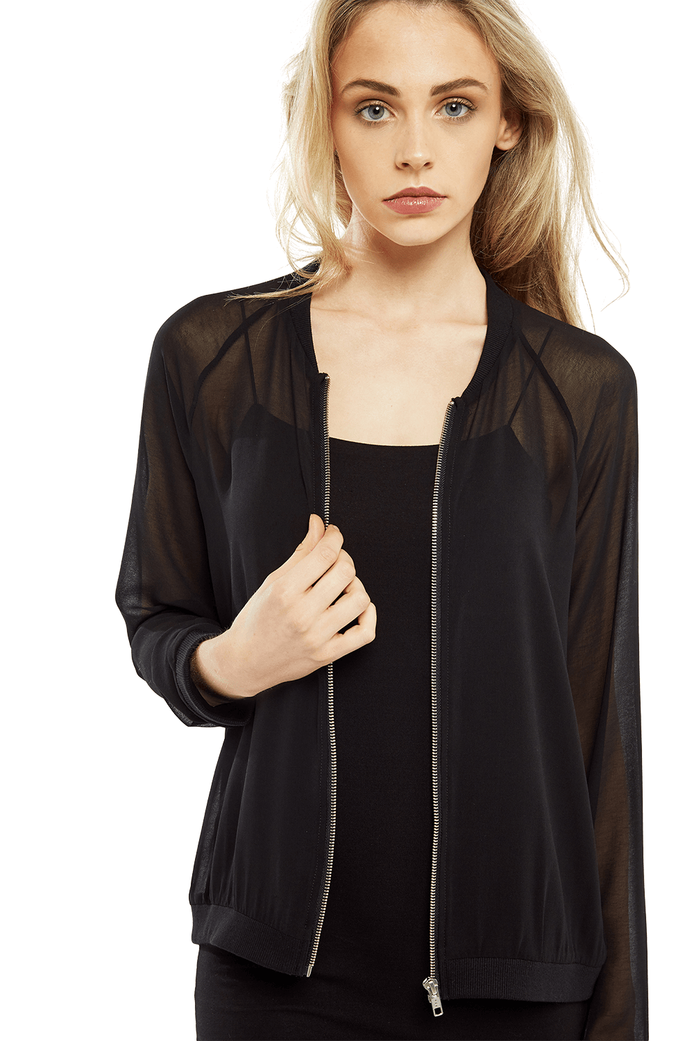 black sheer bomber jacket
