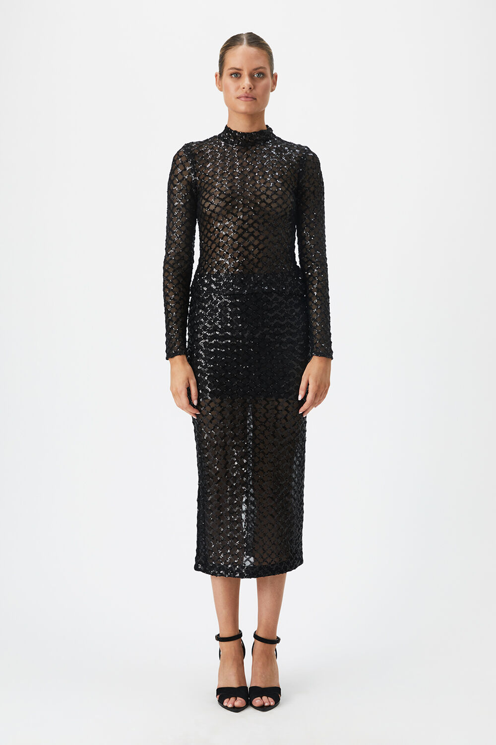 SEQUIN MESH TOP in colour CAVIAR