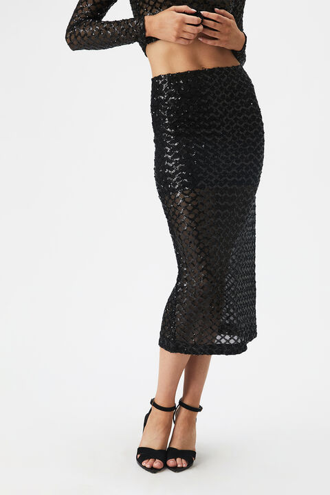SEQUIN MESH SKIRT in colour CAVIAR