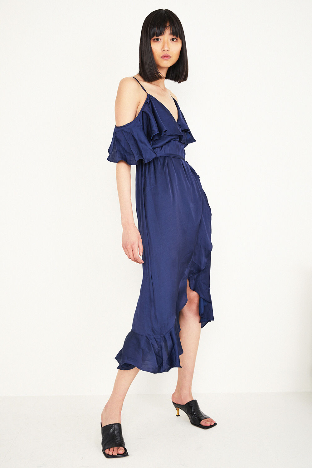 bea cold shoulder ruffle dress