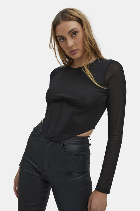 SENSEI MESH CORSET TOP in colour CAVIAR