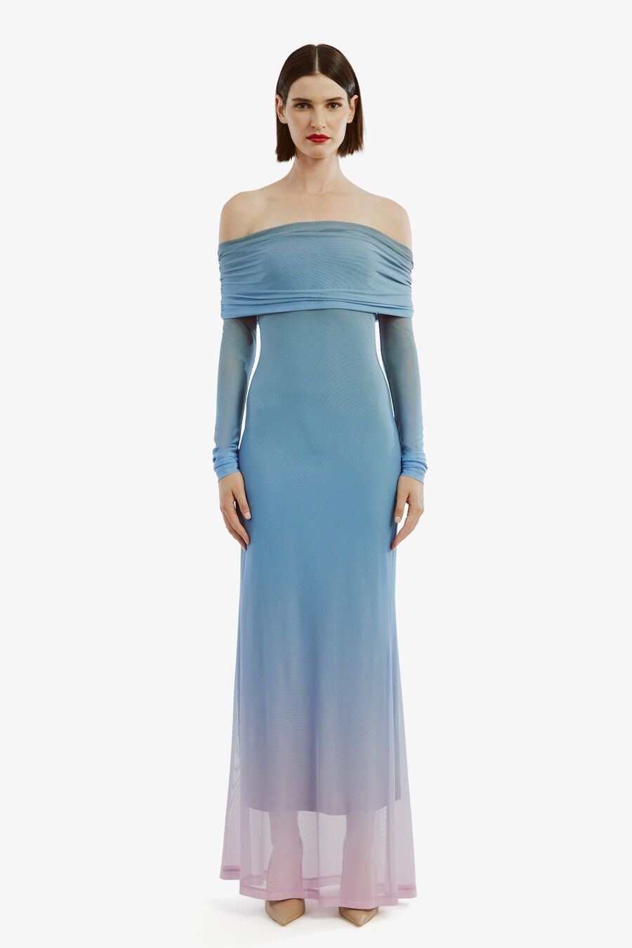 SAPHIA MESH MAXI DRESS in colour BLUE/PINK