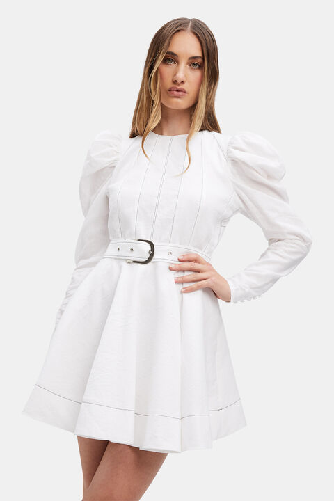 ZETA PUFF SLEEVE DRESS in colour BRIGHT WHITE