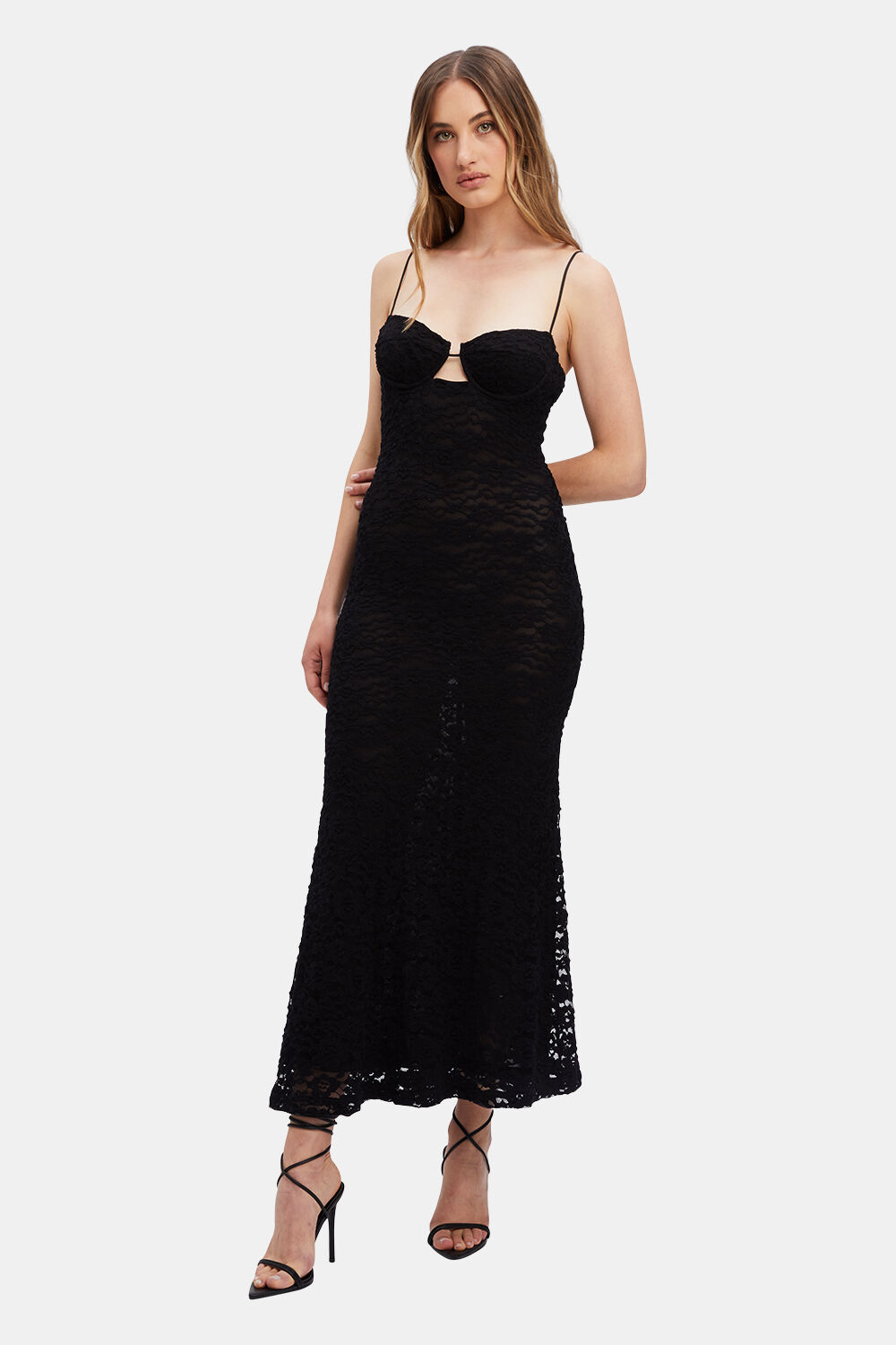 YESENIA LACE MIDI DRESS in colour CAVIAR
