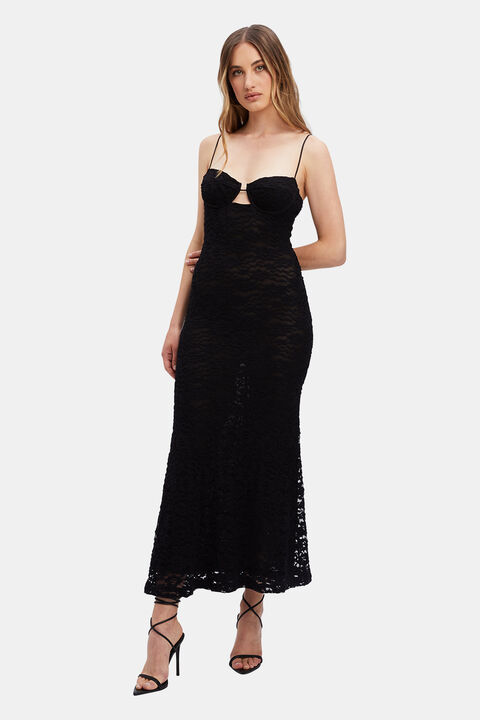 YESENIA LACE MIDI DRESS in colour CAVIAR