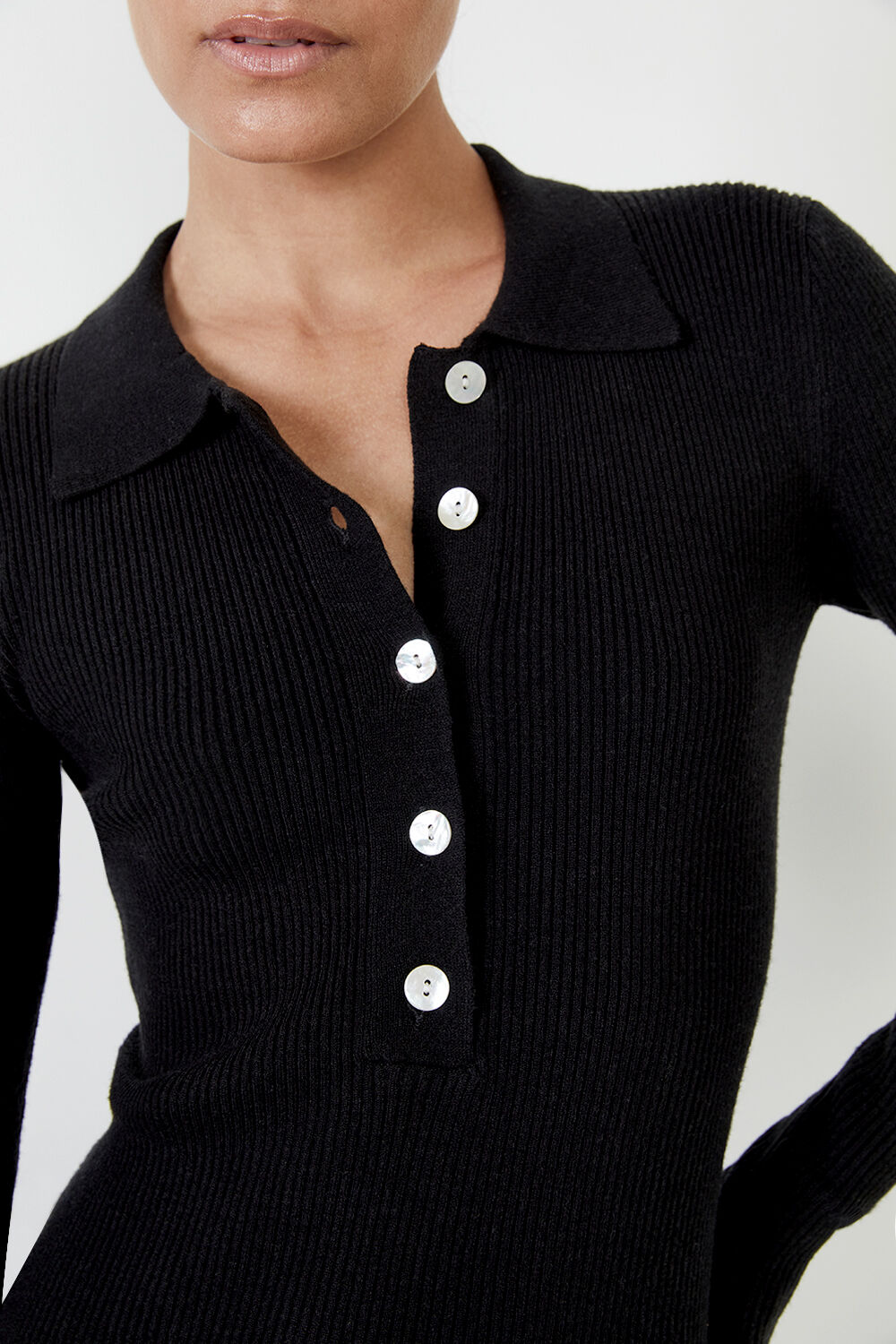 Collar Knit Dress in Black | Bardot