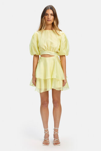 ENYA ORGANZA MINI DRESS in colour BUTTERCUP
