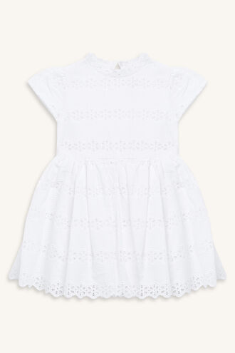 FLORA BRODERIE DRESS in colour CLOUD DANCER