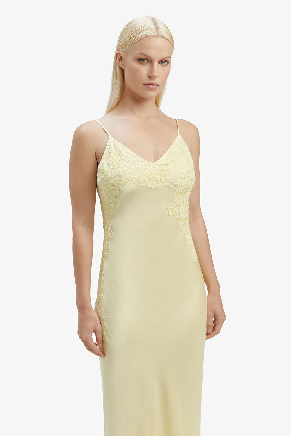 AVOCO LACE DETAIL MIDI DRESS in colour LIMELIGHT