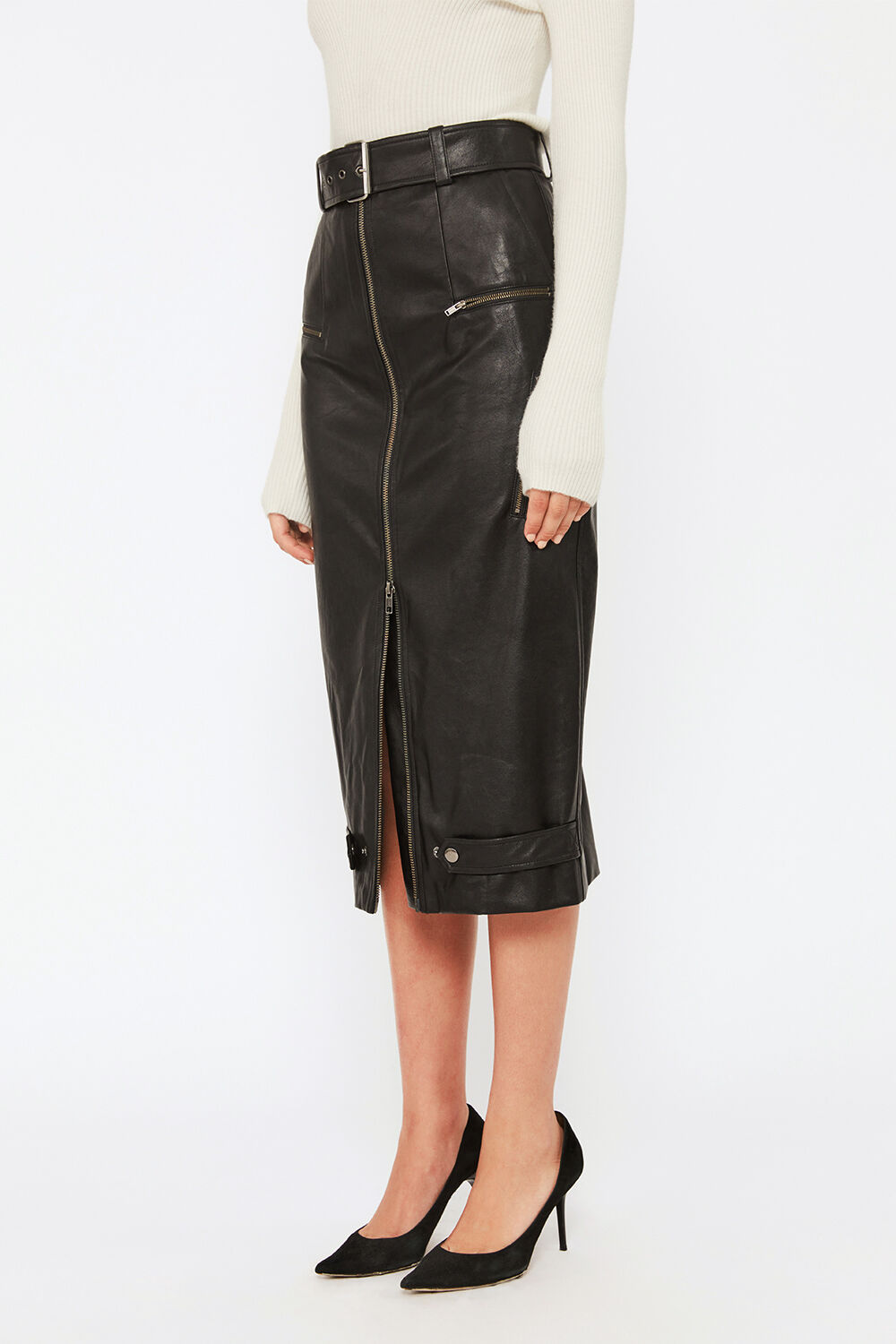 HAZEL VEGAN LEATHER SKIRT in colour CAVIAR