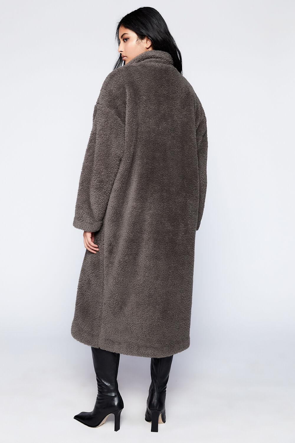 Grey teddy top coat long