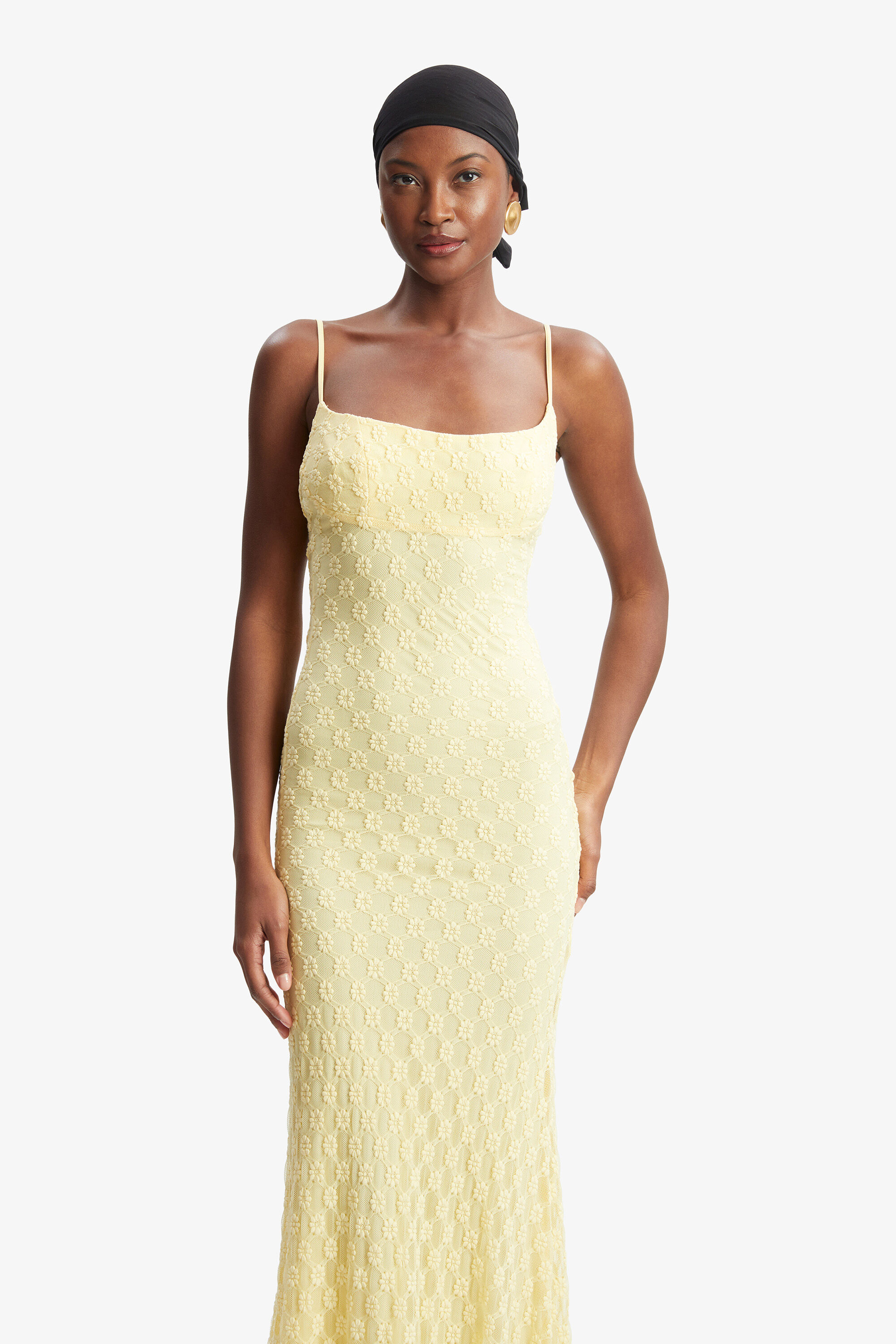 Adoni Mesh Midi Dress In Canary Yellow Bardot
