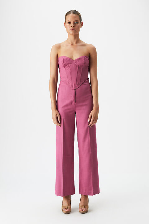 HIGH WAIST PIN STRIPE PANT in colour WILD ORCHID