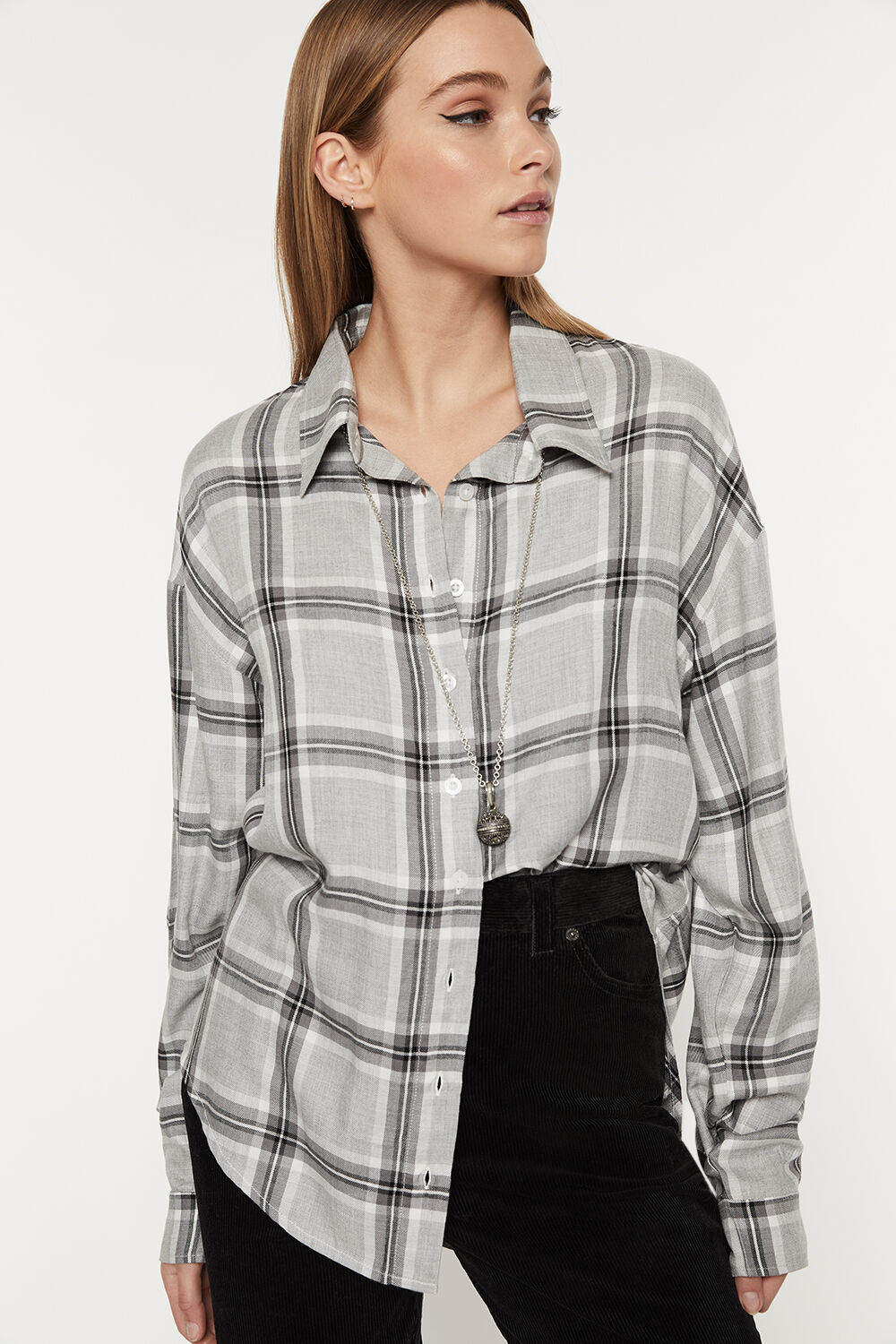 Classic Check Shirt in Grey Check | Bardot