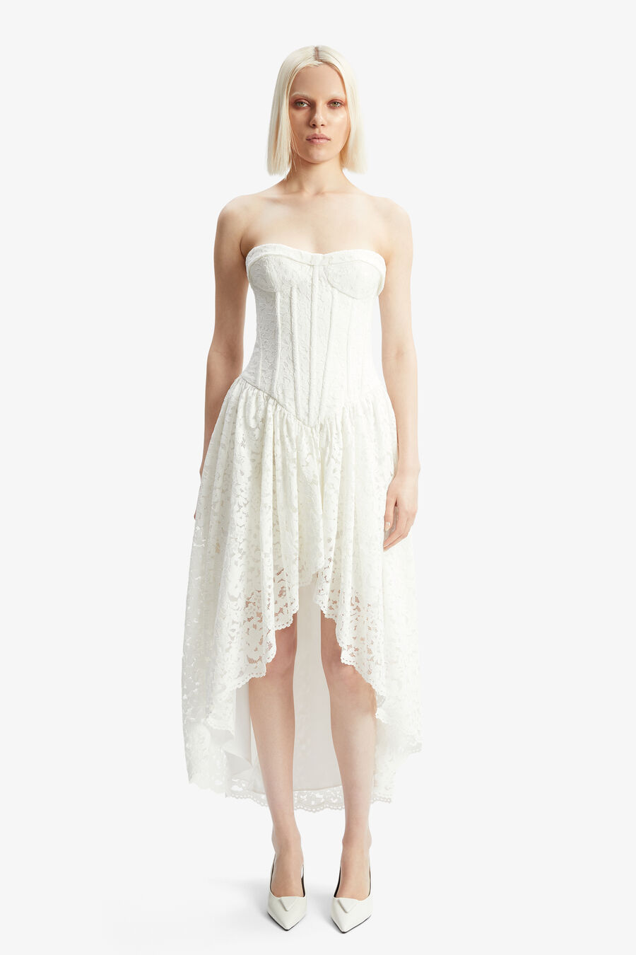 FELICIDAD STRAPLESS LACE DRESS in colour ORCHIDWHT