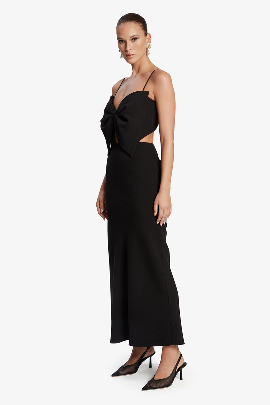 PAULA BOW MAXI DRESS in colour BLACK