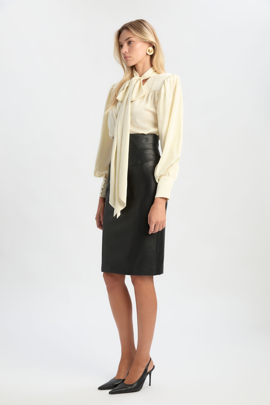 REVANA SATIN TIE NECK BLOUSE in colour Ivory