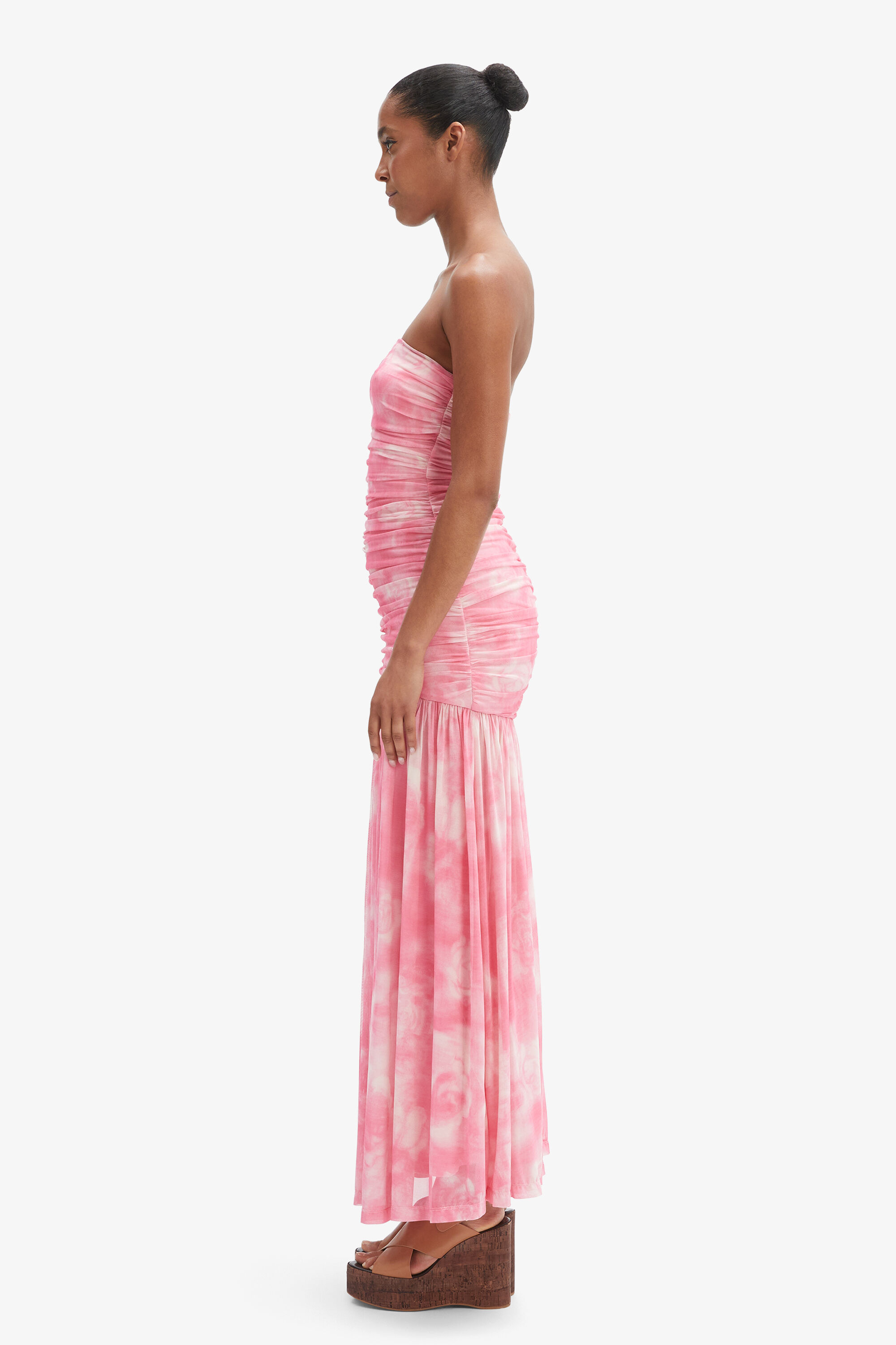 Solana Printed Mesh Maxi Dress In Pink Floral | Bardot