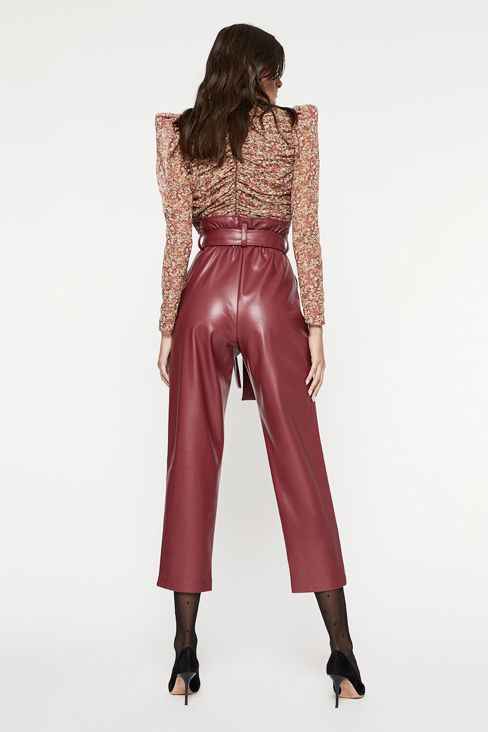 RUCHED DITSY FLORAL CROP TOP in colour CAVIAR