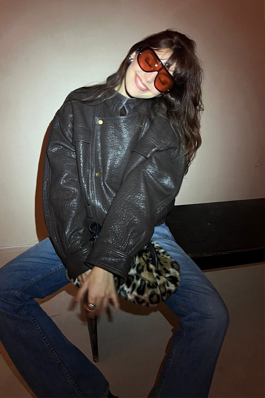 OVERSIZED LEATHER JACKET in colour Chocolate