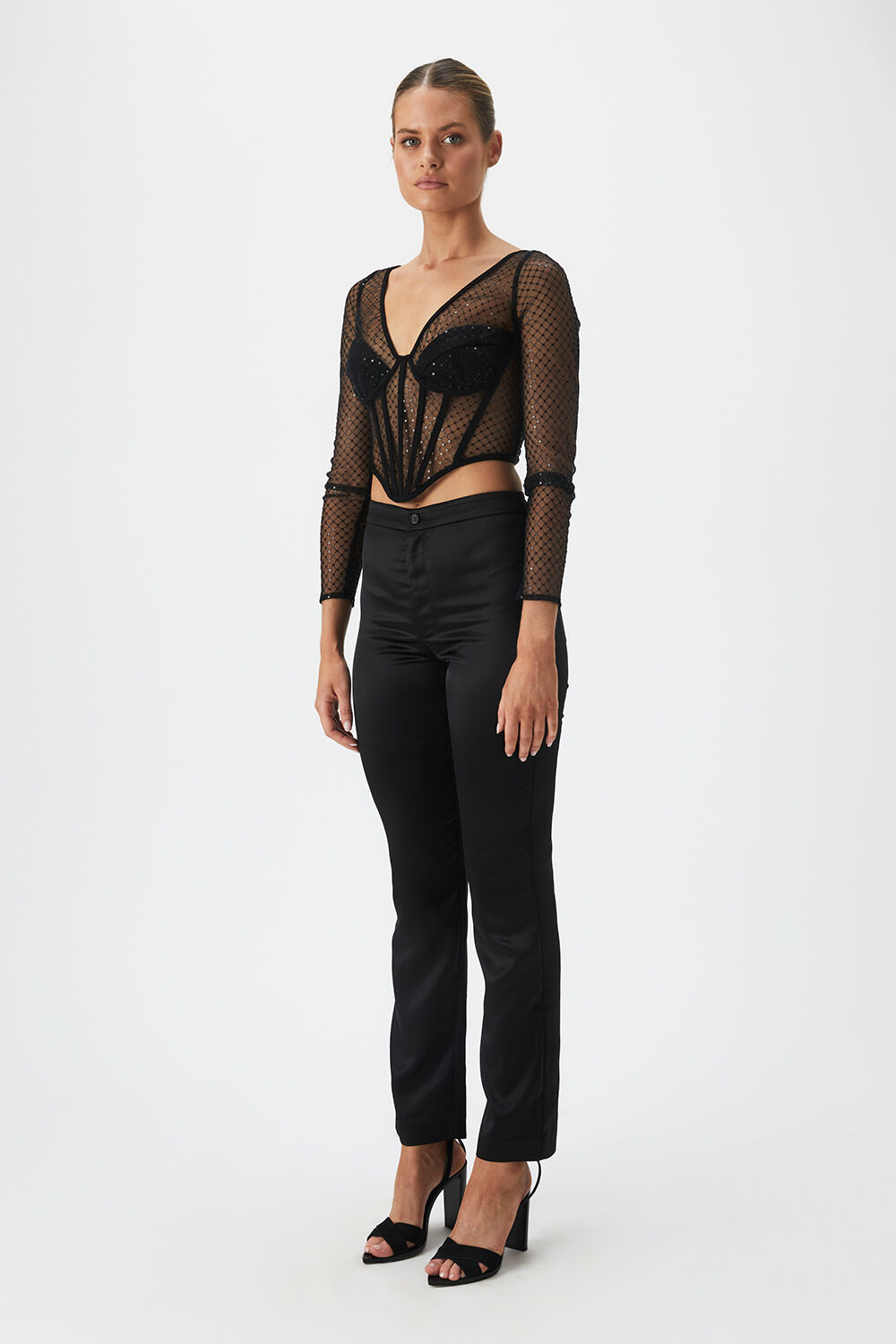 Corset mesh top bardot top