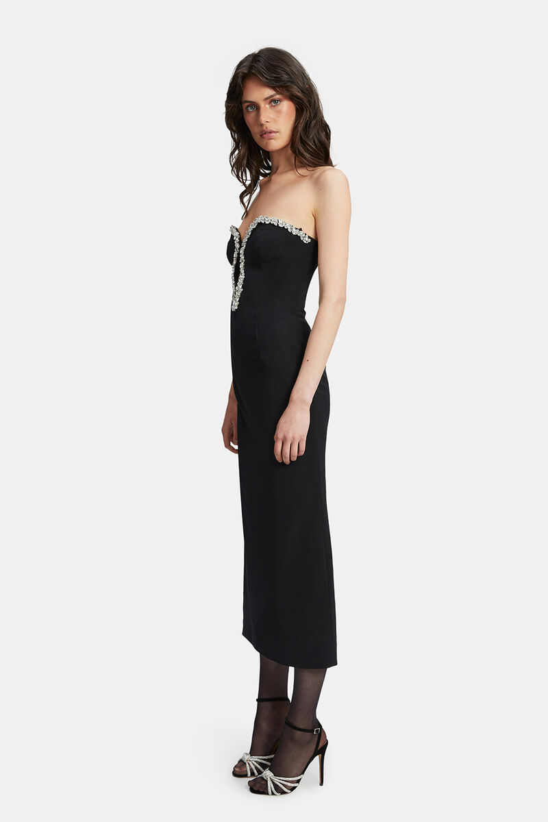 Eleni Diamante Midi Dress In Black | Bardot