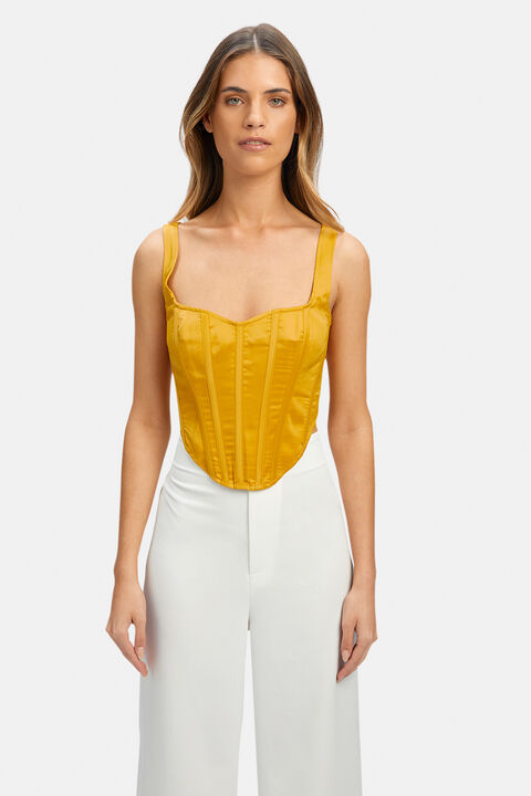 SATIN CORSET BUSTIER in colour PALE MARIGOLD