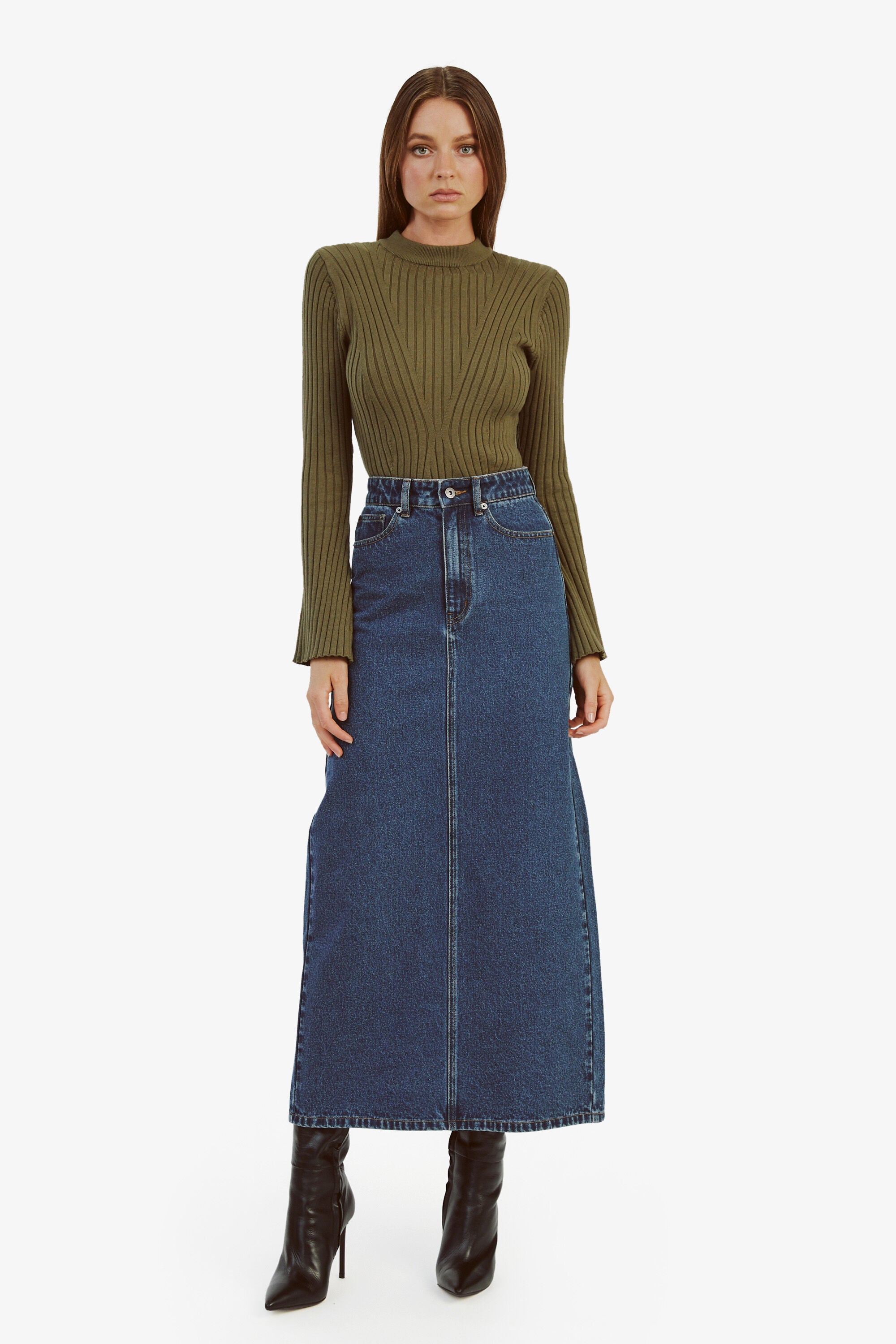 Evianna Denim Maxi Skirt In Washed Indigo Bardot — free download