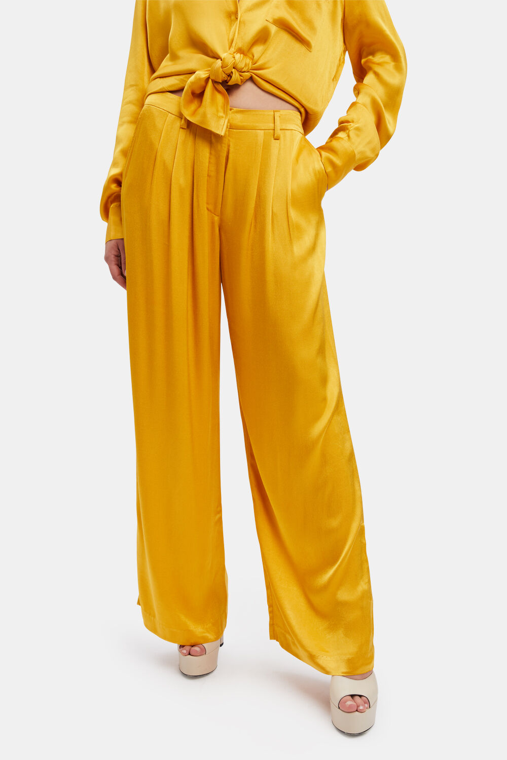 LENA PIN TUCK PANT in colour PALE MARIGOLD