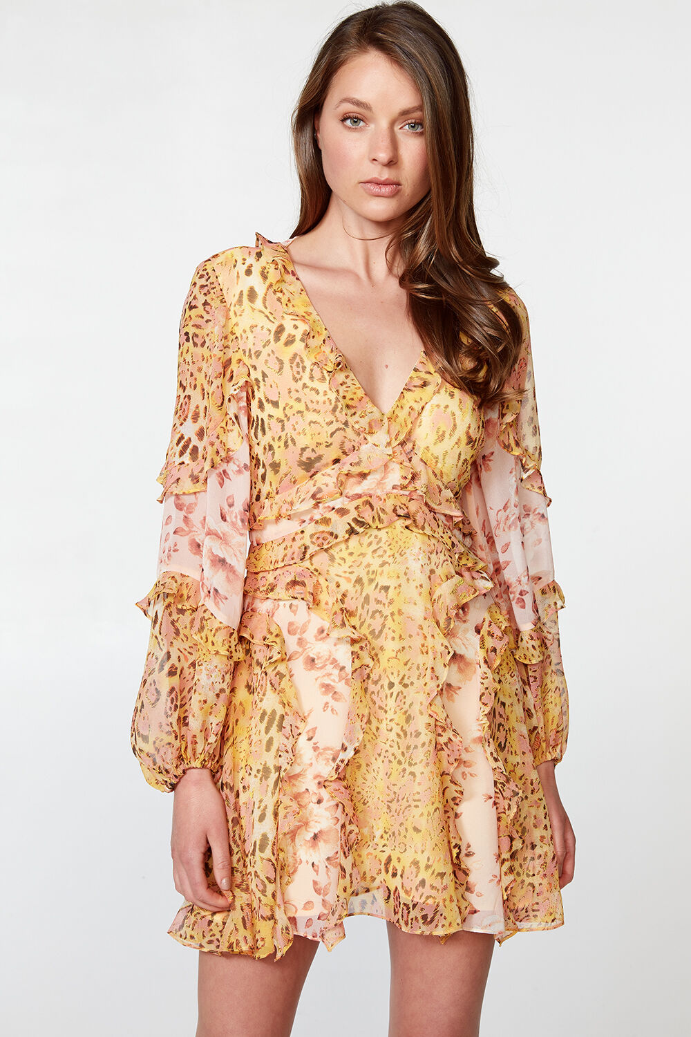Mixed Print Dress In Pinky Leo Bardot