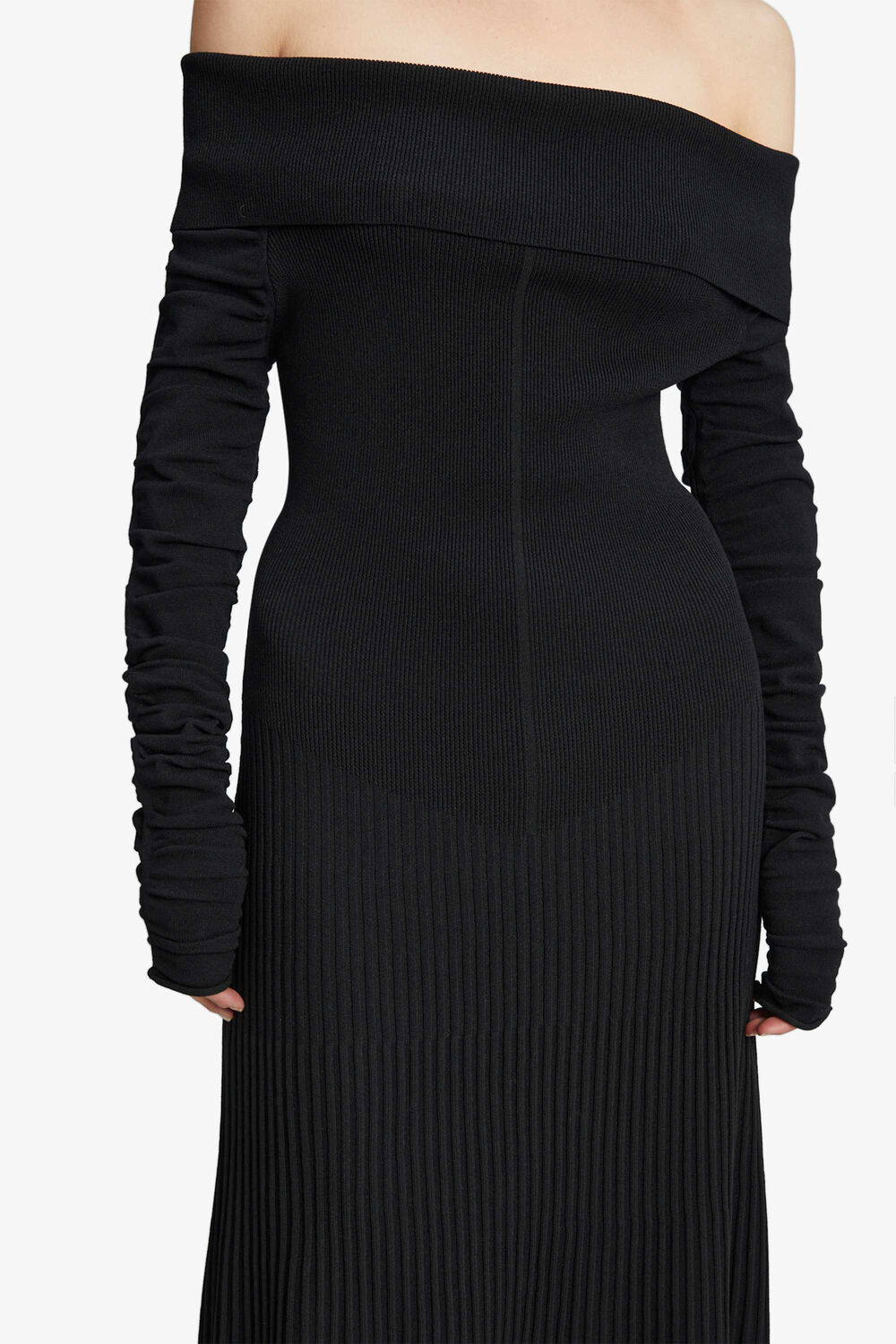 MARTA PLEATED KNIT DRESS in colour CAVIAR