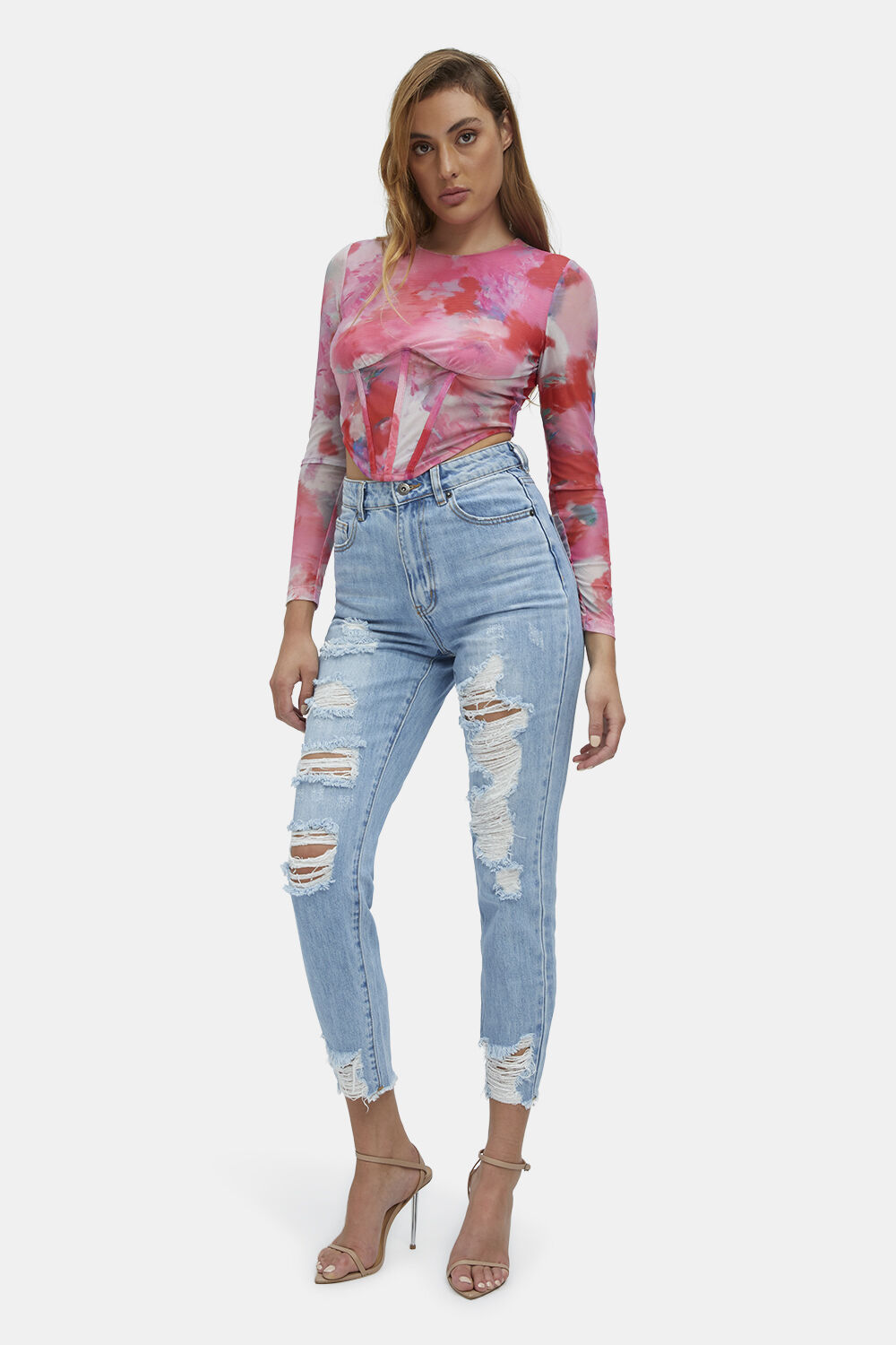 LENA MESH CORSET TOP in colour MARITIME BLUE