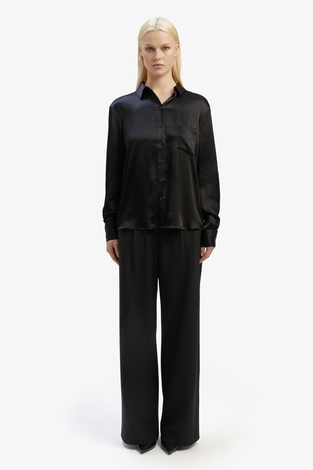 SATIN COLLAR SHIRT in colour CAVIAR