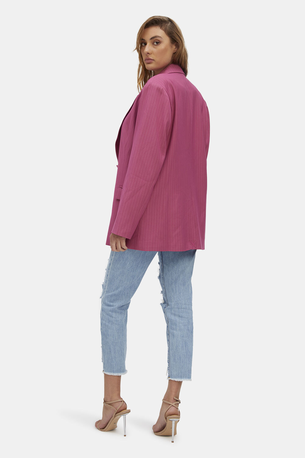 PIN STRIPE BLAZER in colour WILD ORCHID