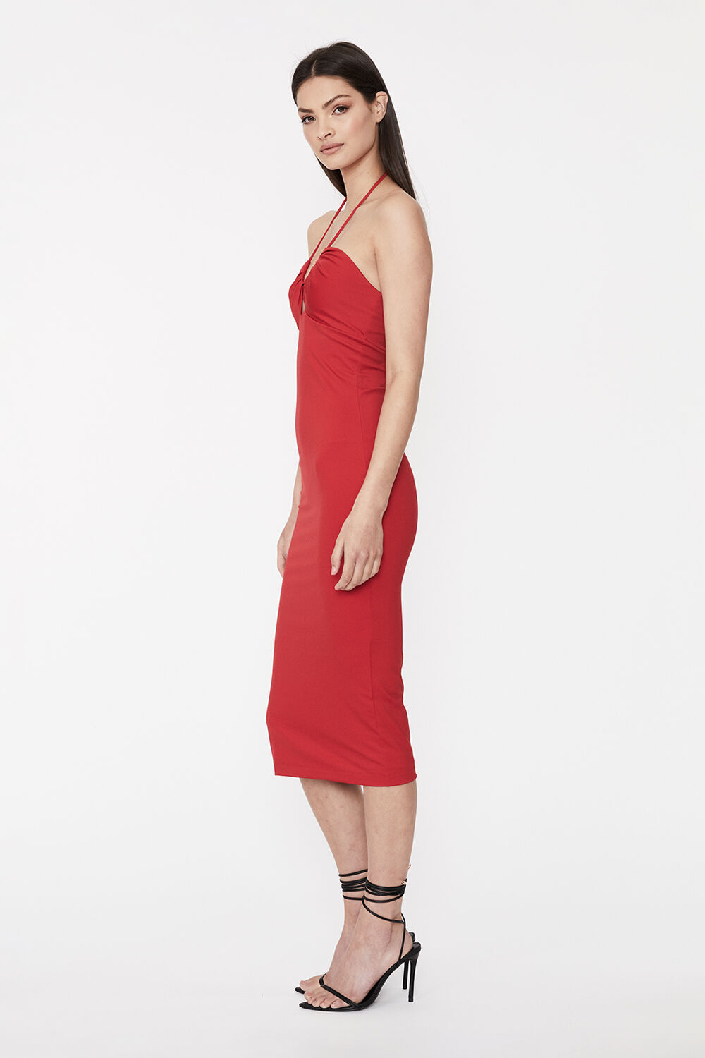 Kiki Halter Midi Dress in Red | Bardot