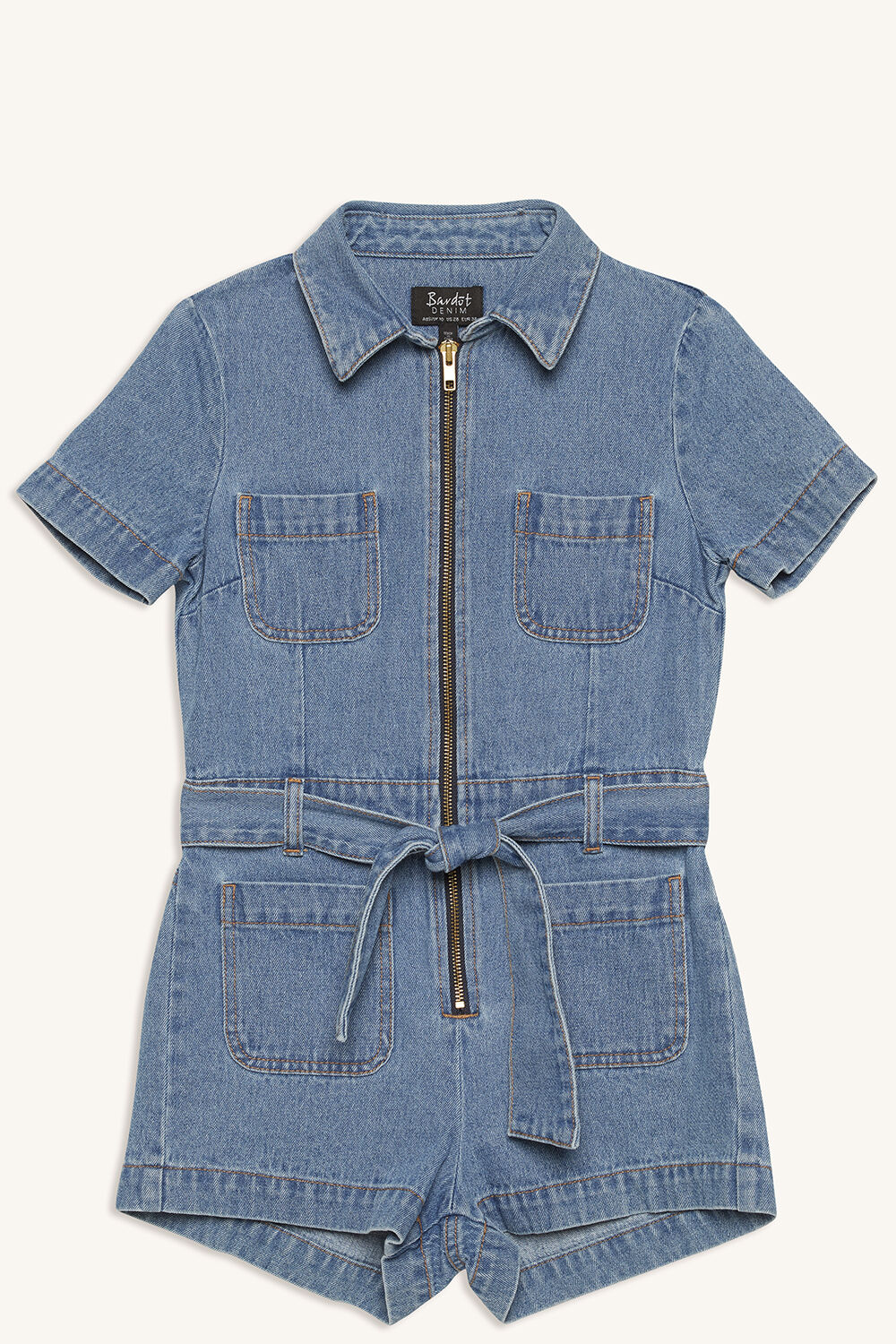 bardot denim zip romper