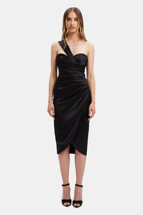 VEDA DRAPE MIDI DRESS in colour CAVIAR