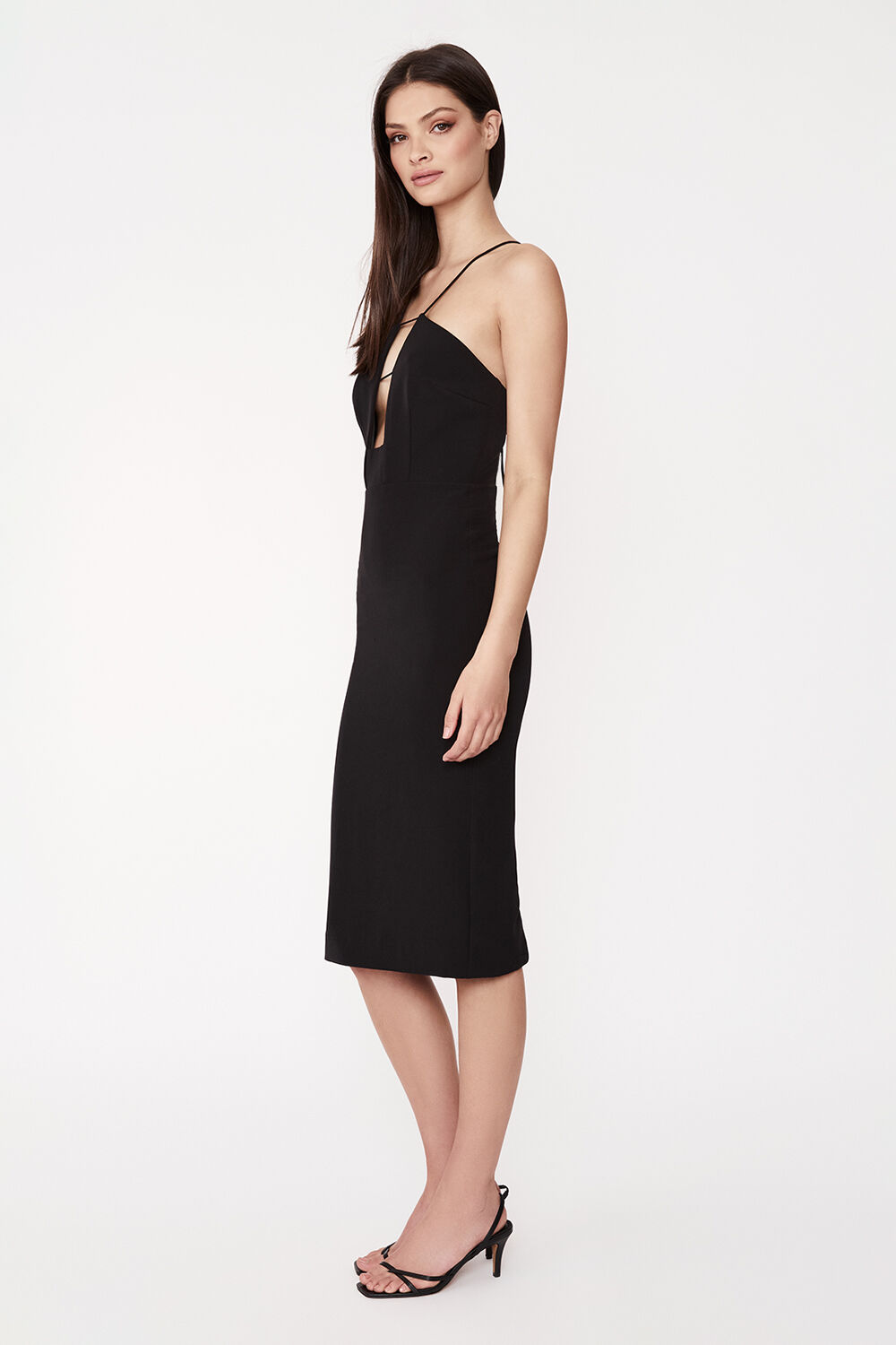 Cristabel Plunge Midi Dress in Black 