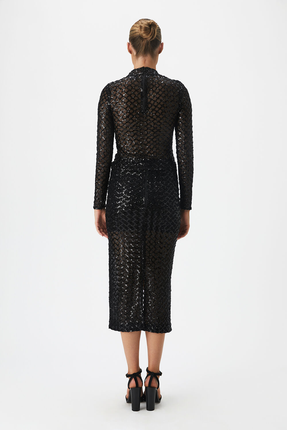 SEQUIN MESH TOP in colour CAVIAR
