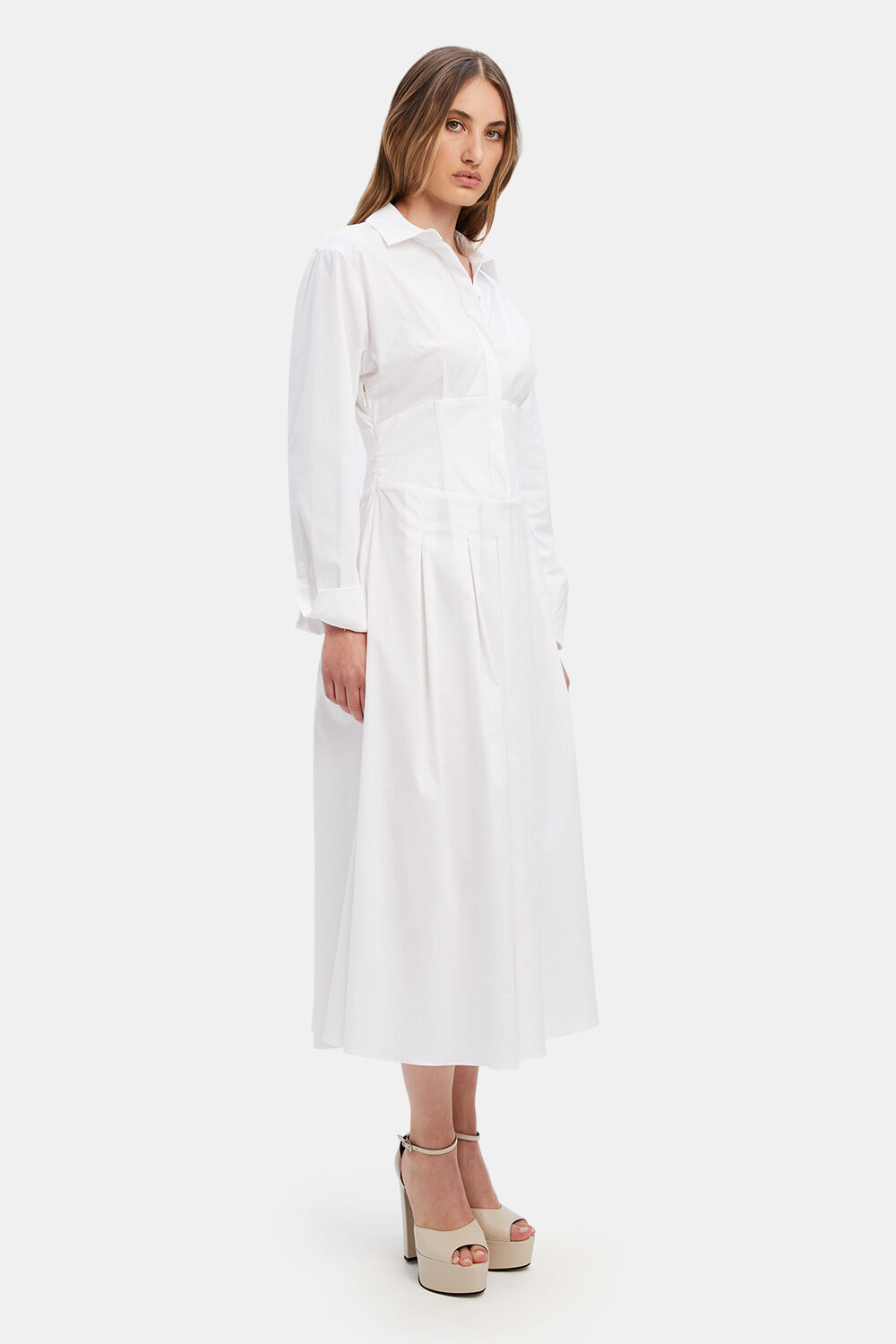 AMIRA CORSET SHIRT DRESS in colour BRIGHT WHITE