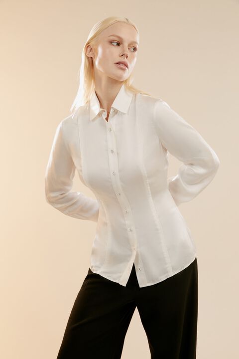 FITTED SATIN SHIRT in colour RAINY DAY