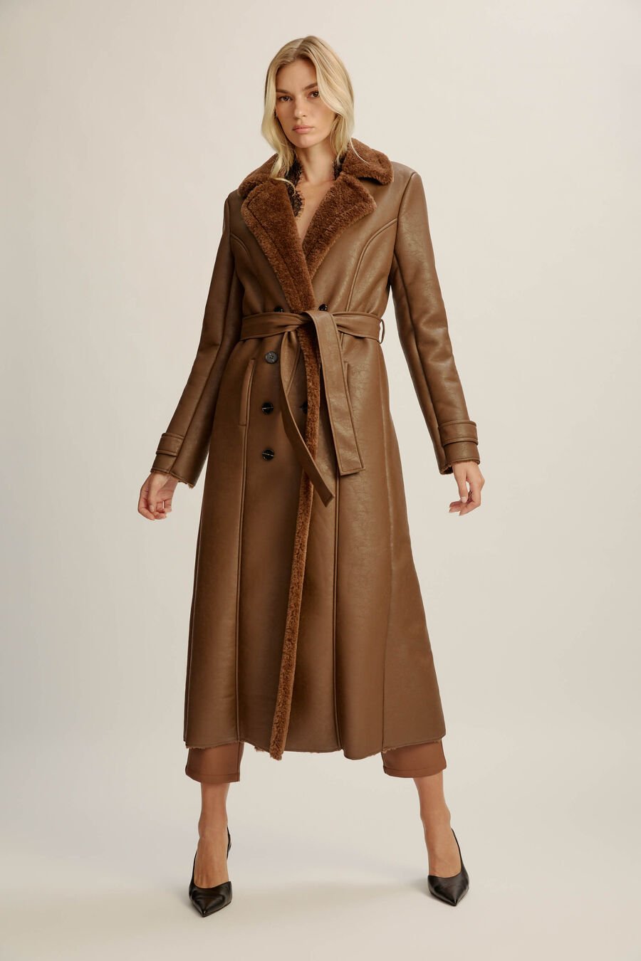 Vegan Leather Shearling Coat